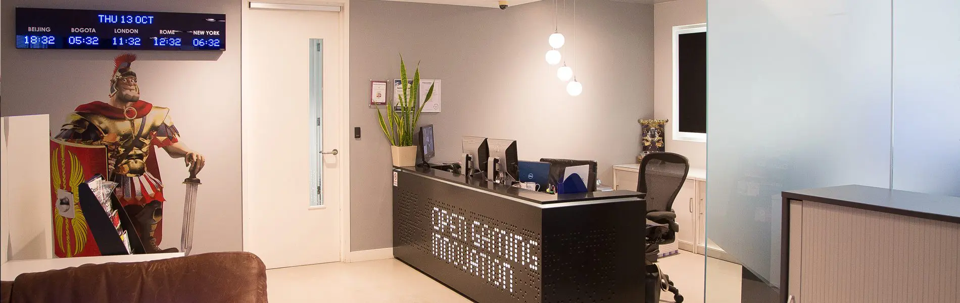 An office and reception area.