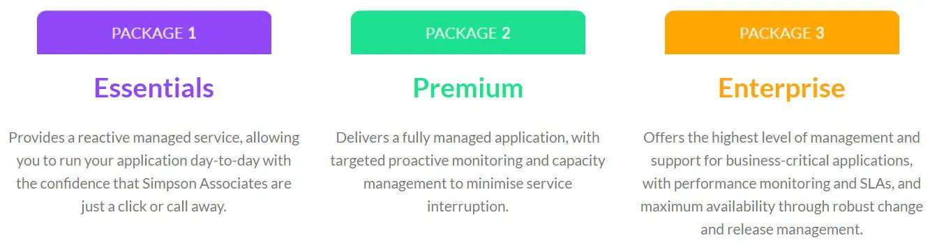 Three customisable tiers of Managed Services: Essentials, Premium and Enterprise.