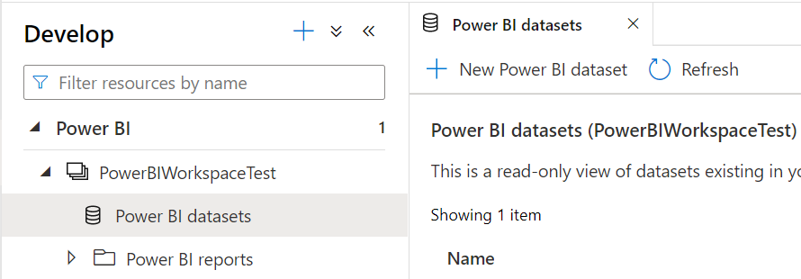 Power BI datasets location and example.