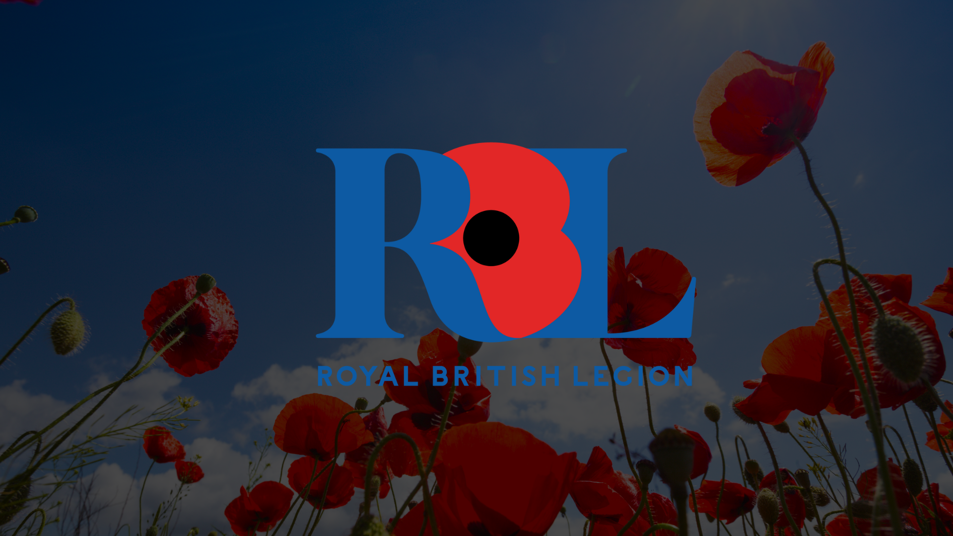 Royal British Legion logo with a field of poppies as the background image.