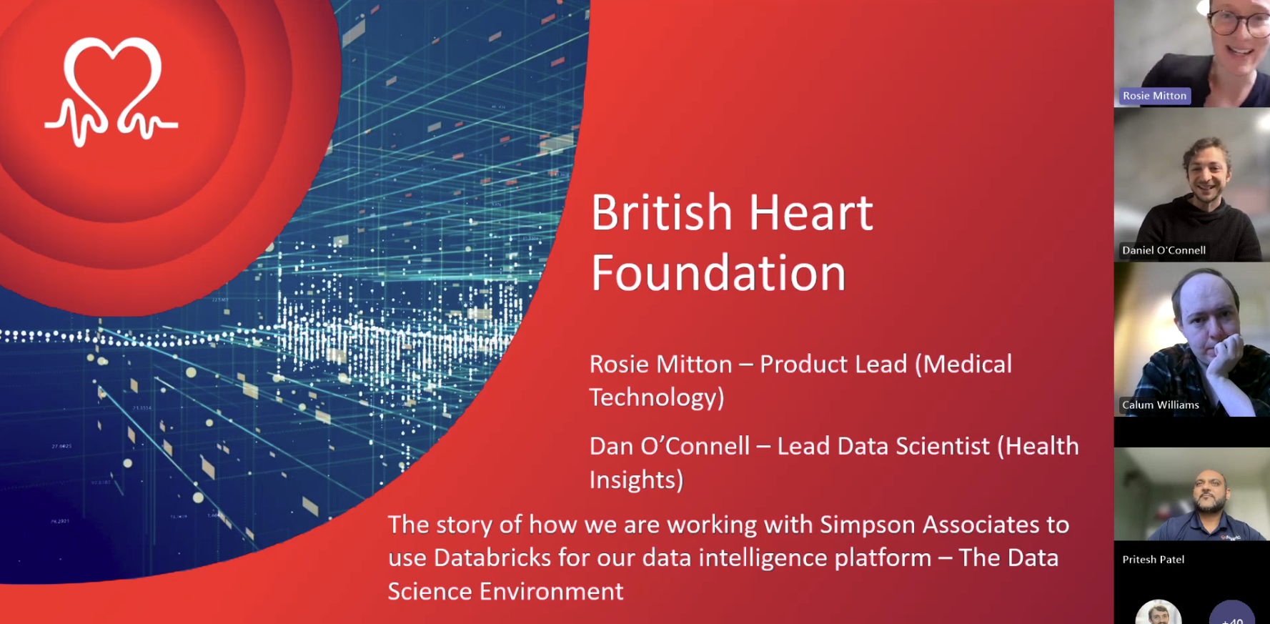 A webinar displaying how British Heart Foundation utilised Databricks and Data Science.